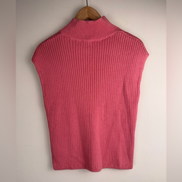 Express Rose Pink Ribbed Cap Sleeve Mock Turtleneck Shirt Wool Blend Med. Career - Picture 2 of 10
